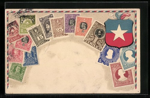 Carte postale timbres chili - du,