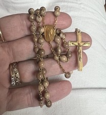 Antique French Rosary Brown Semi Precious Stone 16” Gold Sterling Silver Chaplet