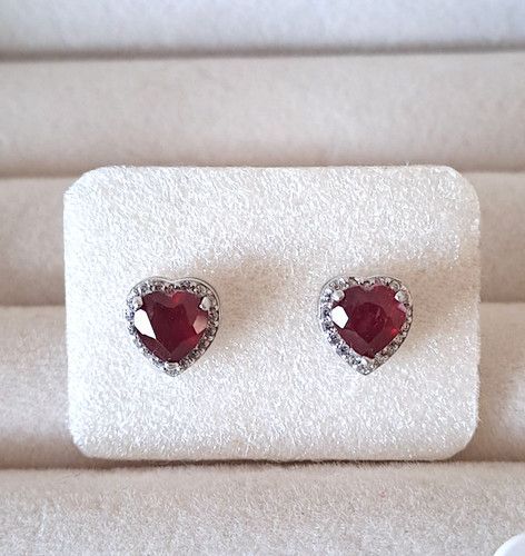 Boucles oreille coeur - coeur, rubis