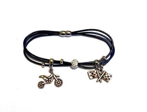 Bracelet cuir bleu fonce - bracelet,
