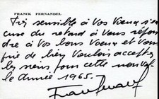 Franck FERNANDEL CARTE AUTOGRAPHE SIGNEE pour les voeux 1965