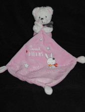 ?Doudou ours rose blanc mouchoir Sweet Dreams MOTS D'ENFANTS brodé lapin