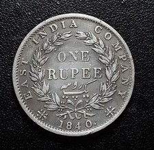  INDES BRITANNIQUES 1 Roupie East India Company Victoria 1840 Bombay en Argent