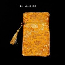 1 pièce tissu Sac jaune satin jacquard Bouddhiste Bouddha Livre cadeau stockage