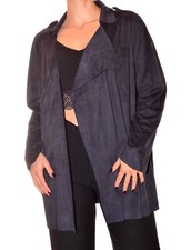 Long gilet ouvert fluide daim bleu/gris uni taille 34/36 mango manches longues