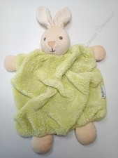 Doudou Plat/Mouchoir Lapin Vert Clair Beige Yeux Bouche Marron Plume  Kaloo 2007