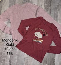 Monoprix Kiabi 12 Ans Fille : Pull Rose Avec laine et T Shirt Nuage Hiver TBE