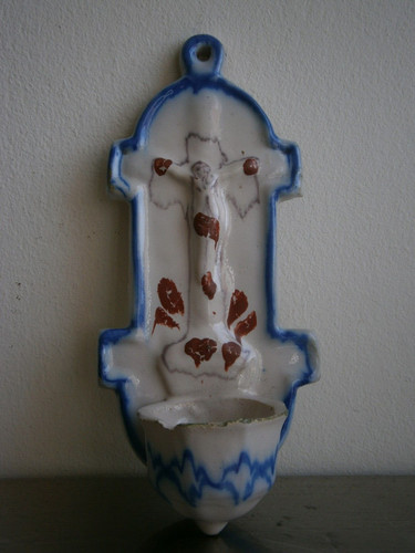 Bénitier polychrome faïence - bénitier,