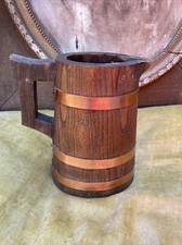 Ancien Pichet À Cidre Bois Et Laiton Forme De Tonneau