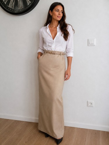 Jupe longue effet daim - longue,