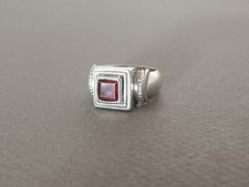 Ancienne Bague Pierre De Grenat Sertie Sur Argent Massif T : 53.