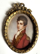 École Française - Miniature - Jeune homme à la veste militaire rouge - XIXe