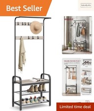 Porte-Manteau 4-en-1 avec Étagère à Chaussures et Banc, Style Industriel