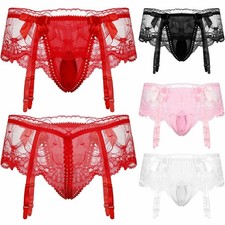 US Hommes Sexy Sissy Pochette Culotte Dentelle G-String Slip Underwear Lingerie