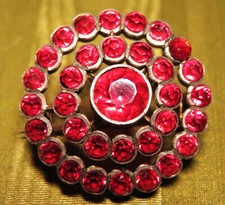 BROCHE ancienne ARGENT ROSACE à PAVAGE STRASS ROUGES ART DÉCO