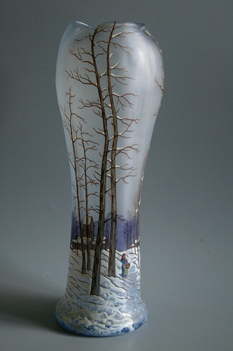 Ancien vase verre émaillé - vase, en