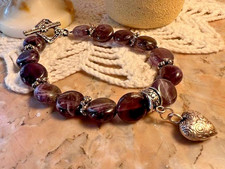 Bracelet ancien perles pierre naturelle améthyste violet et métal argenté