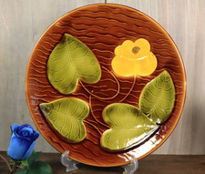 Ancien Plat Grand Assiette en Barbotine de Sarreguemines Modèle Nénuphar 31 cm