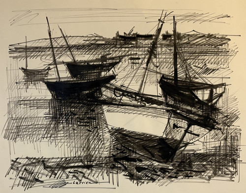 Vue port bateaux dessin - vue,