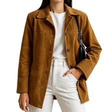 Veste en cuir daim marron pour