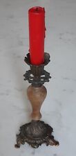 ancien bougeoir en laiton sculpté et pierre à définir- 16 cm- porte bougie- XIXè