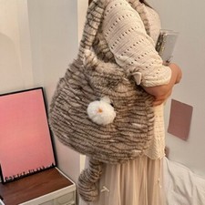 Femme Fille Peluche Chat Sac Bandoulière et Fourrure Mignon une Épaule