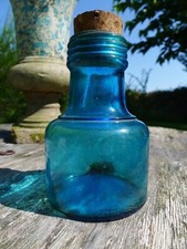 ++ Flacon Verre Bleu Fiole Ancien Apothicaire Pharmacie Médecine Curiosité ++