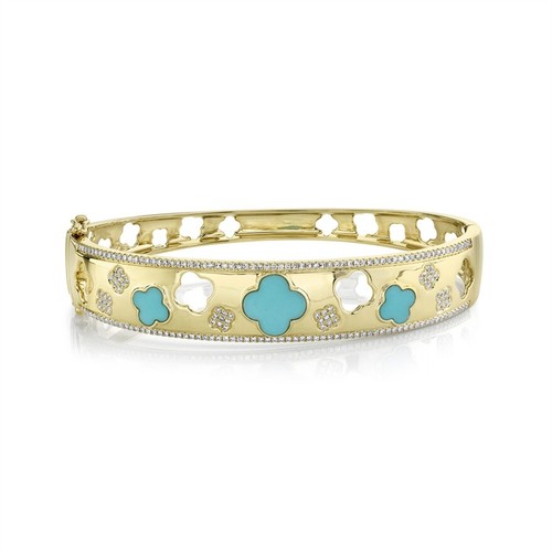14k jaune turquoise diamant - 14k,