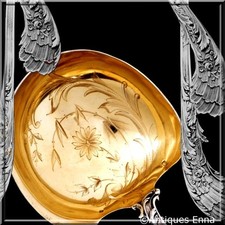 Labat French Sterling Silver 18K Gold Cream or Sauce Ladle Asymmetrical handle