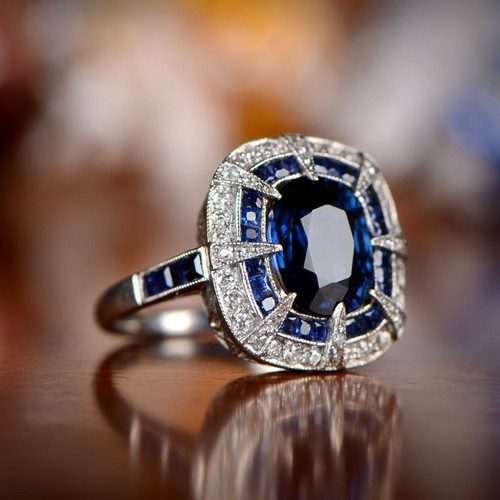 Bague halo mariage saphir - de,