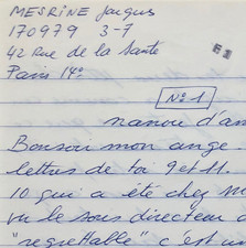 Jacques MESRINE - Belle lettre