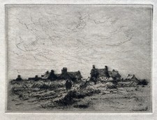 Tableau très belle Gravure "Village breton animé" signé filigrane