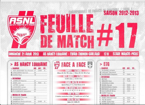 Feuille match asnl - asnl,