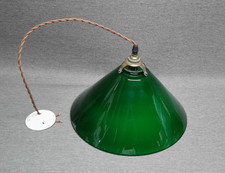 Ancienne Suspension ART DECO Conique en Opaline Vertre et Blanche