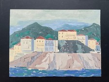 Aquarelle originale signée Pol Bury bord de mer Abstrait Cubisme