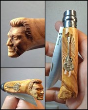 Couteau Sculpté en olivier OPINEL  N°9 Johnny Hallyday Sculpté - Guitare Bronze 