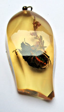 Ancien grand magnifique pendentif résine ambrée inclusion d'insecte bijou 284