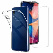 Pour SAMSUNG Galaxy A20E Coque Gel Silicone Arrière transparent +1 Verre trempé