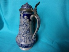ANCIEN PICHET GRES COUVERT ETAIN GRIS BLEU ALSACE GERMANY ? CARAFE POT TAVERNE