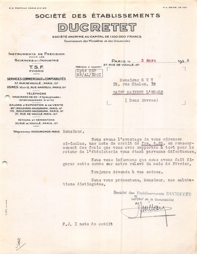 Lettre 1936 etab - ,