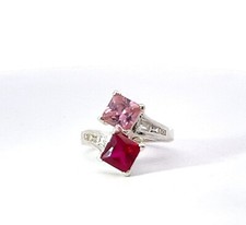 Argent Sterling 19mm Rose & Blanc Labo Synthétique Zircone Rouge Rubis 7mm Bague