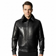 Blouson bomber en cuir noir