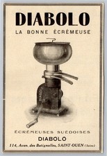 1916 Diabolo la bonne écrémeuse suédoise à Saint Ouen 93 Publicité Ancienne Ad