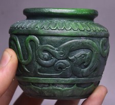 6.5CM chinois naturel vert Jade Animal Dragon Pot Jar Crock Tank Jug