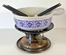 LE CREUSET SERVICE A FONDUE FONTE Émaillée VINTAGE tulipes bleues Delft