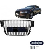 CALANDRE LOOK RS5 NOIR BRILLANT POUR AUDI A5 DE 06/2007 A 07/2011 + SUPPORTS PDC