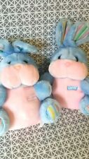 Peluches doudou lapin bleu rose rayures 28 cm lot de 2  Boulgom