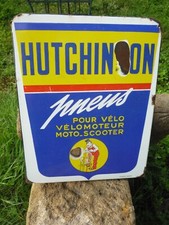 Plaque émaillée ancienne garage / HUTCHINSON pneu vélo vélomoteur,moto,scooter