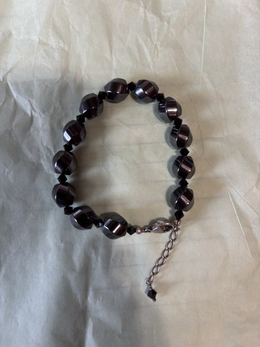 Black glass bead - black, sterling