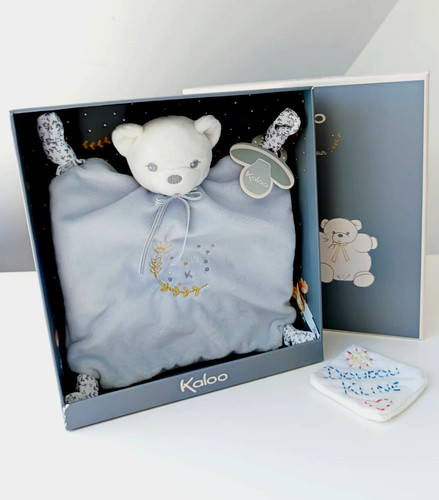 Doudou plat ours blanc gris - doudou,